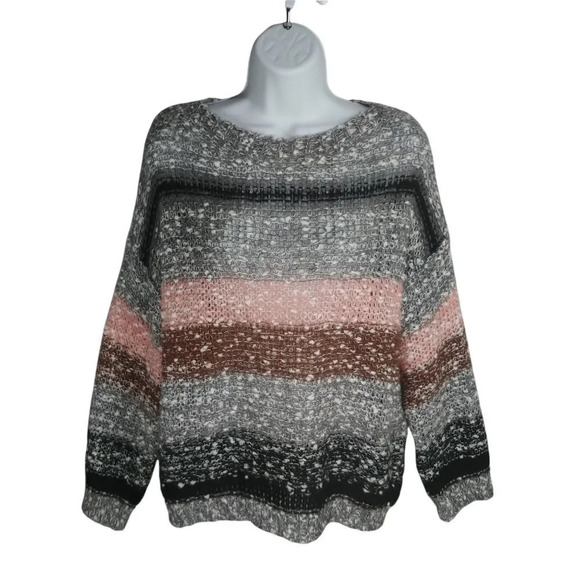 Please Dropped Shoulders Chunky Knit  Mohair Blend Striped Sweater M/L - Picture 2 of 9